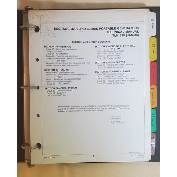 John Deere 1800, 2300 & 3200 Portable Generators Technical Manual TM1339 - Picture 3 of 3